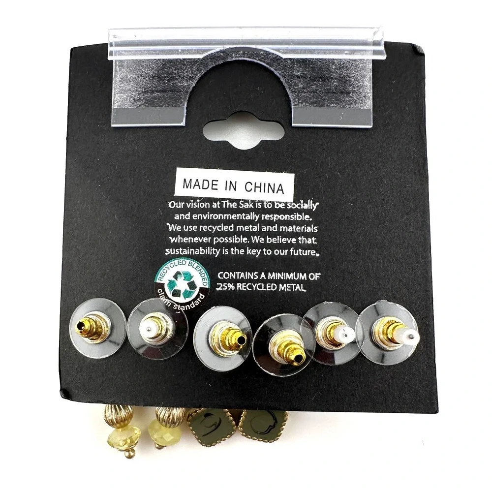 The Sak Earrings‎ 3 Pairs of Stud & Dangle Gold Tone Recycled Metals NWT